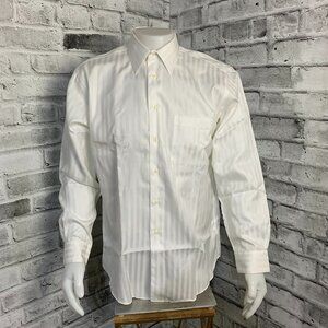 Alfred Sung White Striped Button Down Dress Shirt Mens 16 34/35 Vintage 90s Y2K